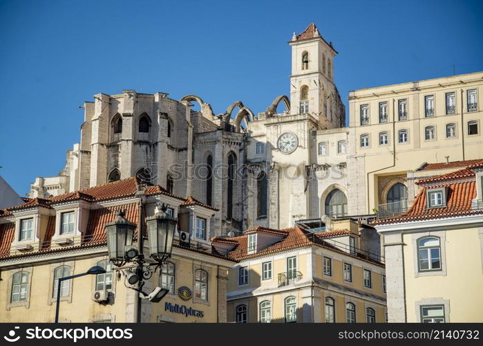 the ruins of the Convento and Igreja do Carmo in Chiado in the City of Lisbon in Portugal. Portugal, Lisbon, October, 2021