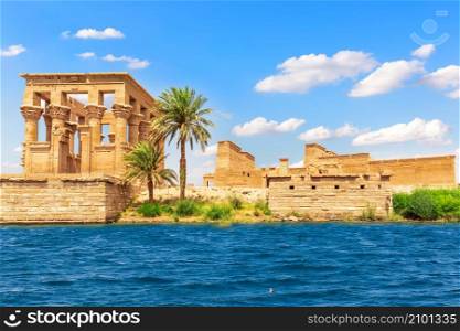 The ruins of the temple of Isis and Trajan&rsquo;s Kiosk from Philae, Agilika island near Aswan, Egypt.