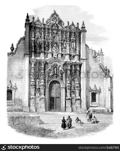 The Sagrario, near the cathedral of Mexico City, vintage engraved illustration. Magasin Pittoresque 1861.