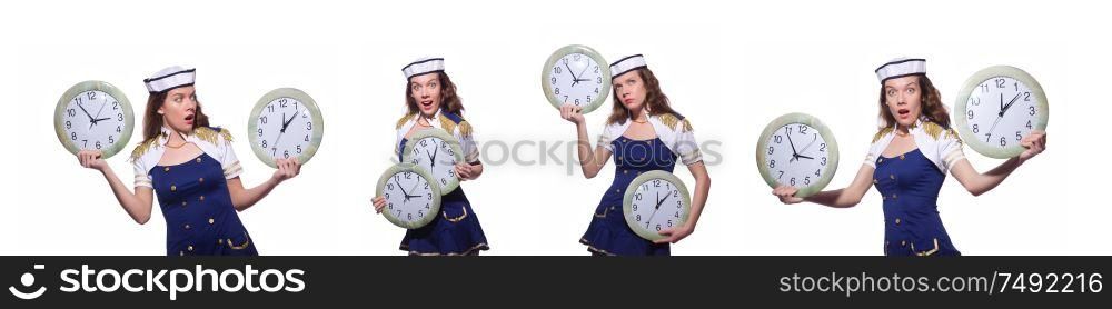 The sailor with clock isolated on white. Sailor with clock isolated on white