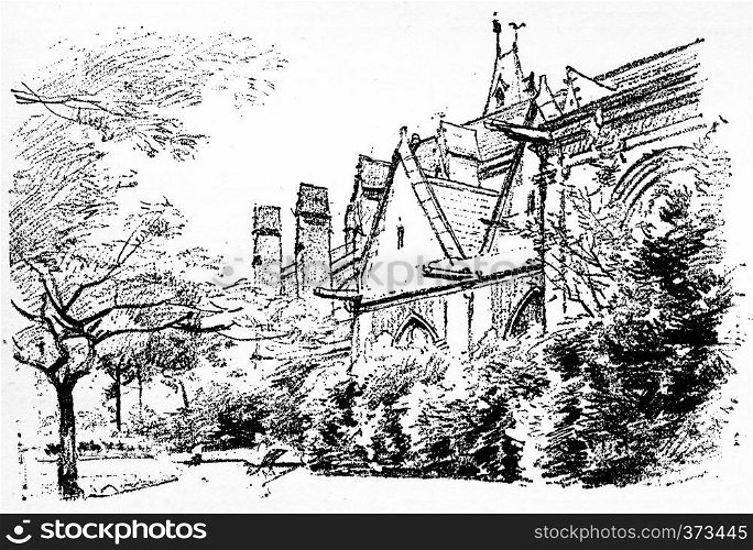 The Saint-Medard square, vintage engraved illustration. Paris - Auguste VITU ? 1890.