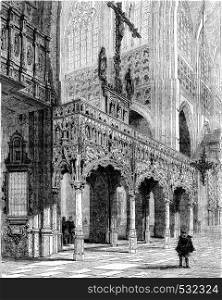 The Saint Peter's Church in Leuven, vintage engraved illustration. Magasin Pittoresque 1852.