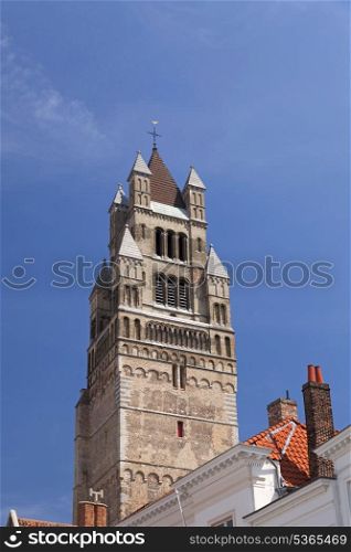 The Saint Salvador Cathedral in Bruges and roofs of old houses&#xA;