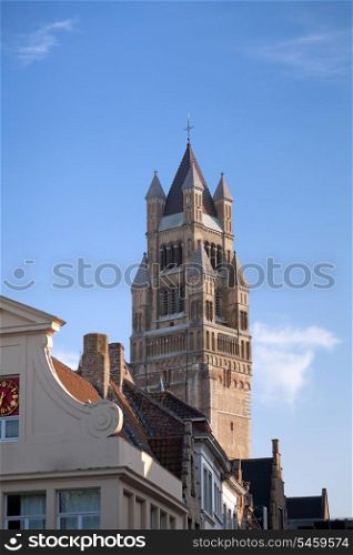 The Saint Salvador Cathedral in Bruges and roofs of old houses&#xA;