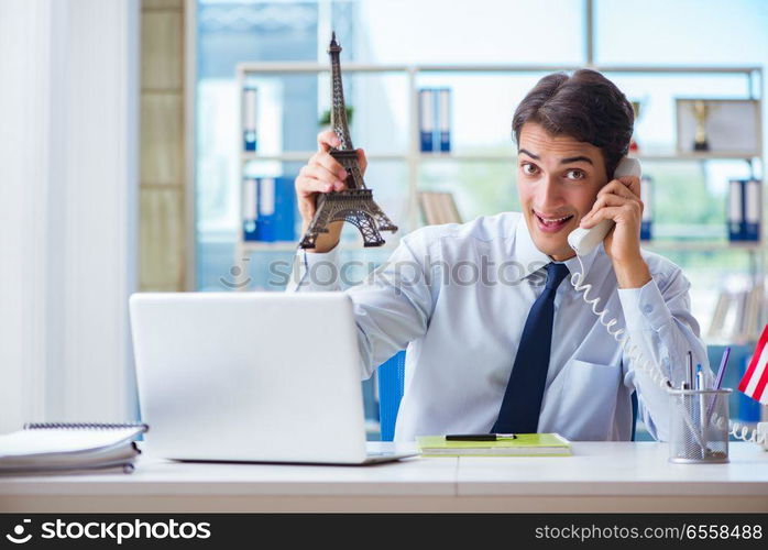 The sales agent working in travel agency. Sales agent working in travel agency. The sales agent working in travel agency