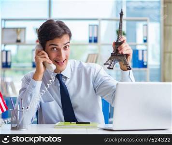 The sales agent working in travel agency. Sales agent working in travel agency