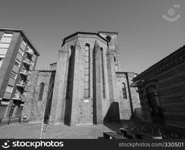 The San Domenico church in Alba, Italy in black and white. San Domenico church in Alba in black and white