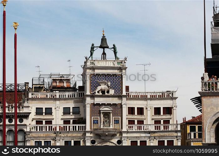 The San Marco bell tower in square,Venice, in Italy.. The San Marco bell tower in Venice, Italy