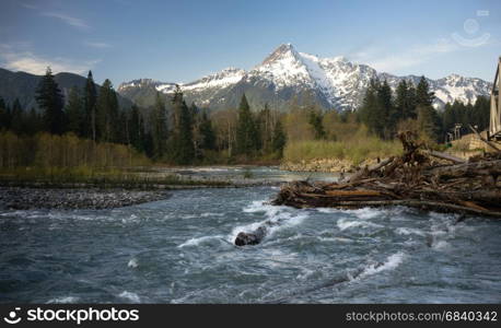 The Sauk River flows close to White Horse Mountain Washington State