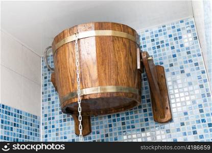 The sauna with bucket closeup