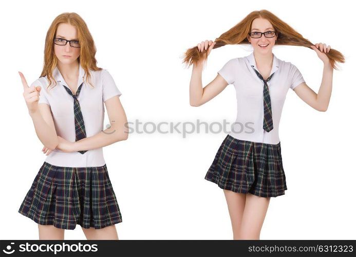 The schoolgirl isolated on the white. Schoolgirl isolated on the white