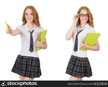 The schoolgirl isolated on the white. Schoolgirl isolated on the white