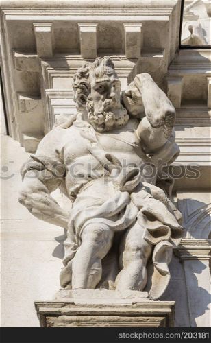 The sculpture on the facade of the church of Santa Maria dei Delitti, Ospedaletto. Venice. Italy