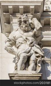 The sculpture on the facade of the church of Santa Maria dei Delitti, Ospedaletto. Venice. Italy