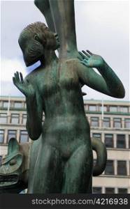 the sculptures of the famous orpheus fountain in front of the music hall in stockholm
