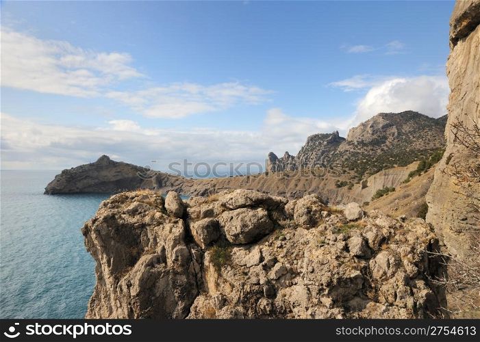 The sea and mountains. The sea and mountains.Picturesque mountains and the black sea, Crimea, Ukraine