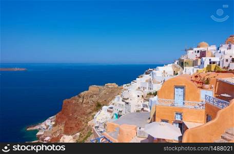 The sea and Oia town in Santorini island on sunny summer day, Greece -- Greek landscape