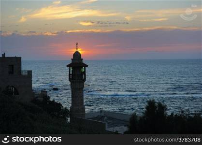 The sea, the houses and trees of Old Jaffa