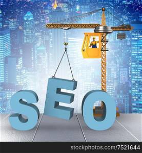 The search engine optimisation concept with crane. Search engine optimisation concept with crane