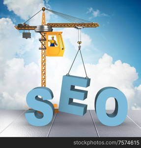 The search engine optimisation concept with crane. Search engine optimisation concept with crane