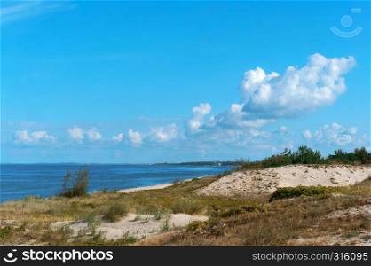 the seaside in the summer, the sand dunes on the sea shore. the sand dunes on the sea shore, the seaside in the summer