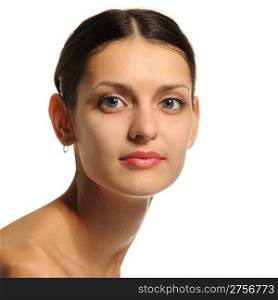 The sexual girl. A portrait closeup. It is isolated on a white background