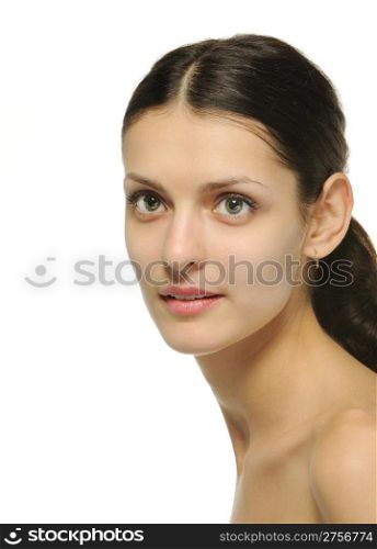 The sexual girl. A portrait closeup. It is isolated on a white background