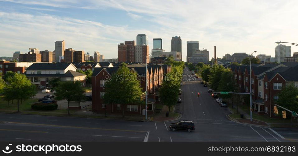 The shadows are long early evening in Birmingham in this urban panoramic