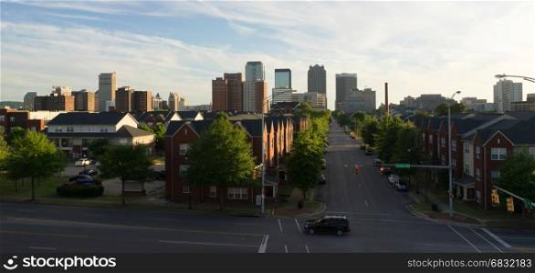 The shadows are long early evening in Birmingham in this urban panoramic