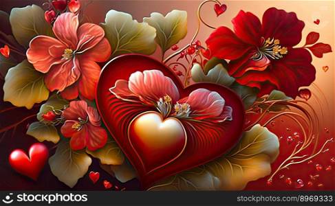 The shape of a heart drawn with a multitude of colorful flowers on a white background - Valentine’s Day - Lovers’ Day - Generative Ai 