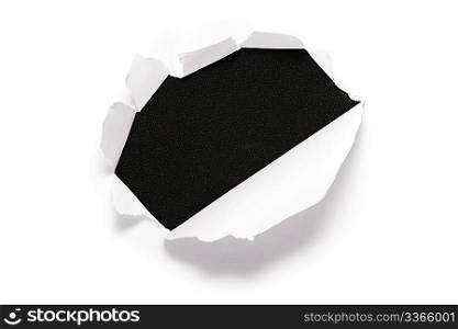 the sheet of paper with the hole against the black background