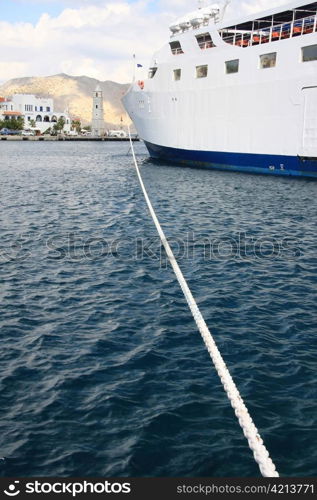 The ship at a mooring in the Mediterranean sea