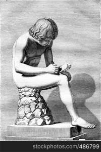 The Shooter thorn, antique bronze, top 2 and a half feet, vintage engraved illustration. Magasin Pittoresque 1836.