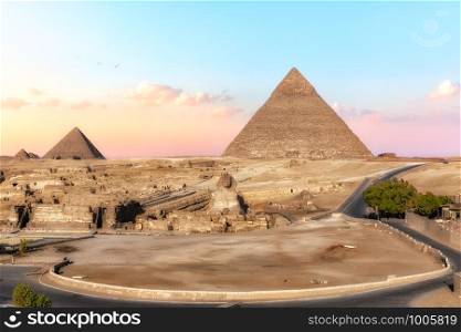 The Shpinx and the Pyramids, view from Giza hotel, Egypt.. The Shpinx and the Pyramids, view from Giza hotel, Egypt