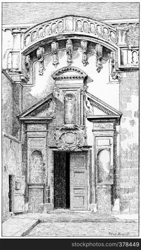The side gate of St. Germain de Pres, vintage engraved illustration. Paris - Auguste VITU ? 1890.