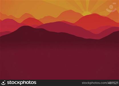 the Silhouette of the Mountains at Sunrise