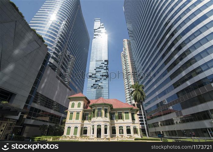 the Silom House and the Maha Nakhon Building in Silom in the city of Bangkok in Thailand in Southest Asia. Thailand, Bangkok, November, 2019. THAILAND BANGKOK SILOM MAHANAKHON BUILDING