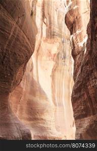 The Siq, the narrow slot-canyon that serves as the entrance passage to the hidden city of Petra, Jordan,&#xA;&#xA;