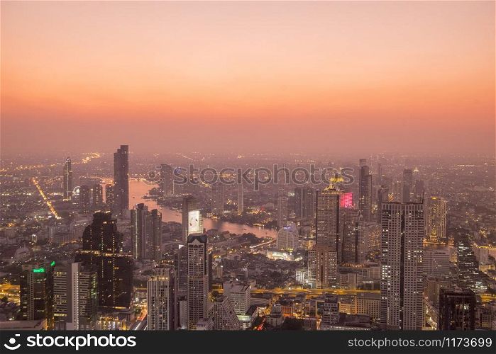 the skyline from the Roof Top of the Maha Nakhon Building in Sathon in the city of Bangkok in Thailand in Southest Asia. Thailand, Bangkok, November, 2019. THAILAND BANGKOK SATHON SKYLINE