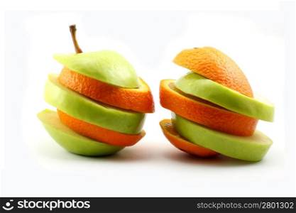 The sliced apples and orange