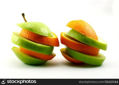 The sliced apples and orange