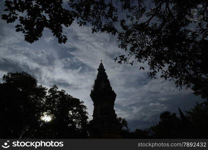 the smal Stupa Phra That Kong Khao Noi of the Ayyuthaya time near the village of Pha Tiu in the Provinz of Yasothon in the Region of Isan in Northeast Thailand in Thailand.&#xA;