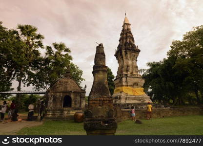 the smal Stupa Phra That Kong Khao Noi of the Ayyuthaya time near the village of Pha Tiu in the Provinz of Yasothon in the Region of Isan in Northeast Thailand in Thailand.&#xA;