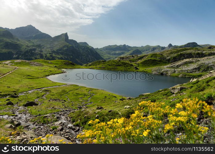 the small mountain lake in the French Pyrenees
