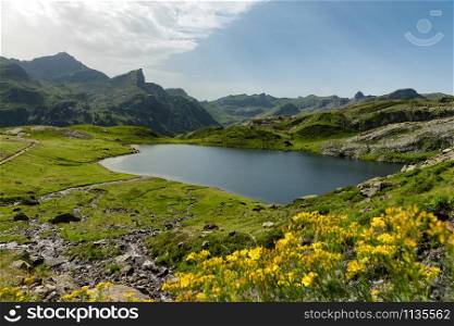 the small mountain lake in the French Pyrenees