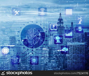 The smart city concept powered by artificial intelligence. Smart city concept powered by artificial intelligence