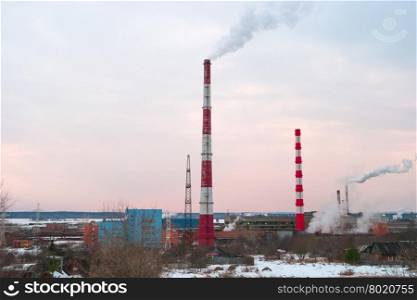 The smoking pipes of pulp and paper mill, Kondopoga, Karelia, Russia