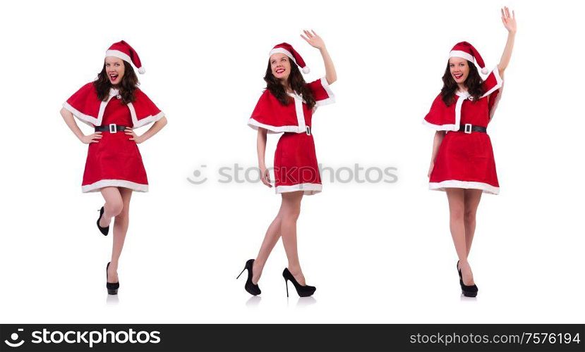 The snow girl santa in christmas concept isolated on white. Snow girl santa in christmas concept isolated on white