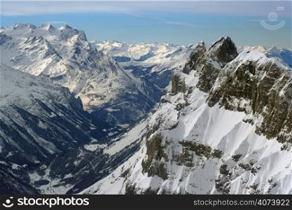 The snowy peaks of the Swiss Alps.