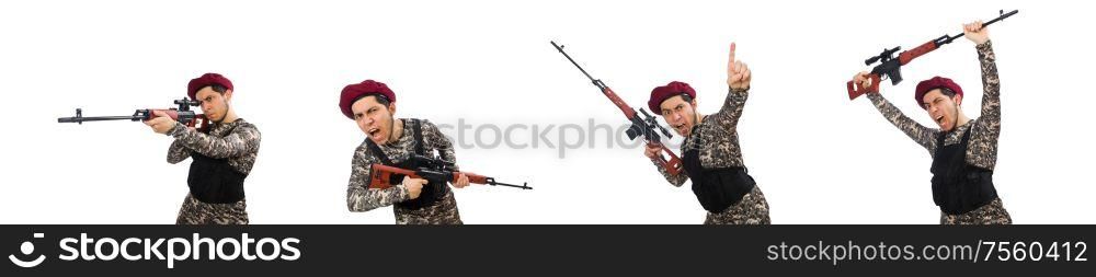 The soldier with a weapon isolated on white. Soldier with a weapon isolated on white